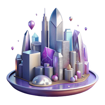 vibrant artistic Futuristic Cityscape Silhouette Isolated on Transparent Background original png