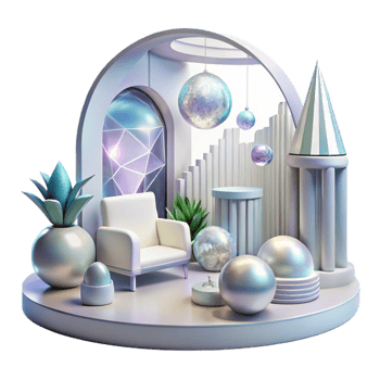 extraordinary vintage Futuristic Interior Design with White Walls Isolated original png