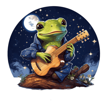 An illustrated frog serenading the night sky with its guitar png