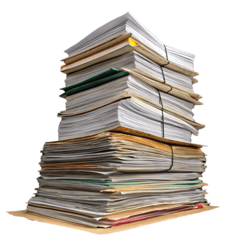 A massive stack of paper document on transparent background png