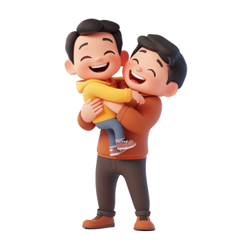A cartoon depiction of a man holding a laughing child png