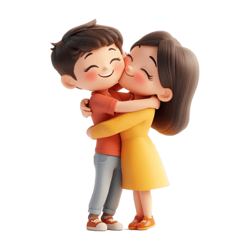 Cartoon couple hugging and sharing a sweet kiss on the cheek png