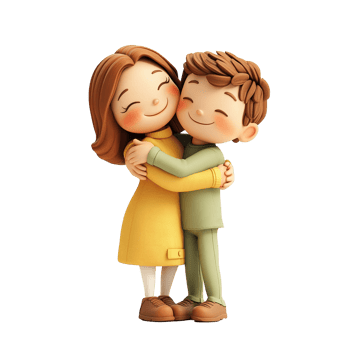 Two cheerful cartoon people embracing each other happily png