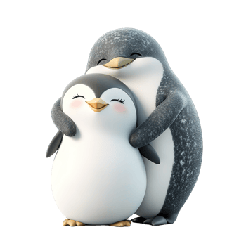 Two adorable penguin characters embracing each other with happy expressions png