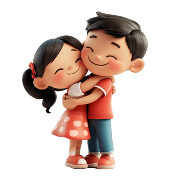Cute cartoon couple in red clothing sharing a warm embrace png