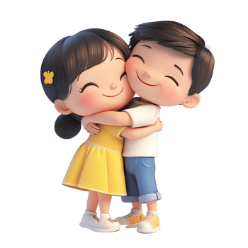 Two cartoon characters are embracing with smiling faces in an illustration png
