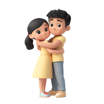 A smiling cartoon couple embracing each other with affection and love png