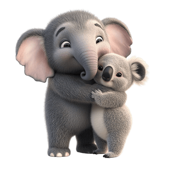 A Friendly Elephant and Koala Cuddle and Share a Moment png