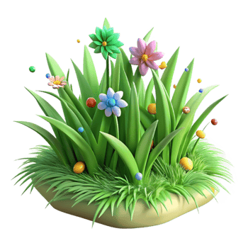 beautiful minimalist Green Grass with Wildflowers Isolated png