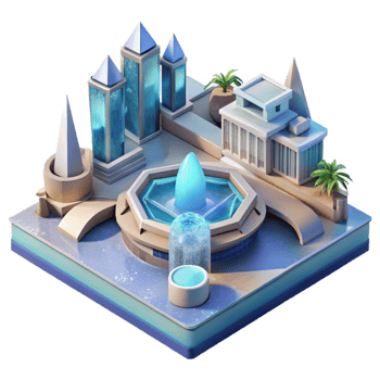 vibrant modern High Angle View Water City Plaza Isolated on Transparent Background high quality png