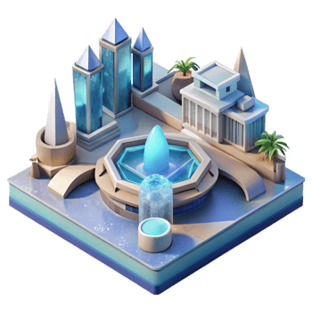 wonderful artistic High Angle View Water City Plaza Isolated on Transparent Background original png