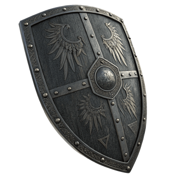 Ancient black medieval shield on transparent background png