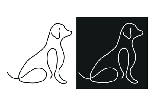 Dog sitting on a chair, black and white line drawing vector
