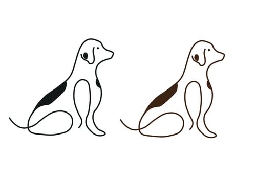 Two dogs sitting side by side, one black and one white vector