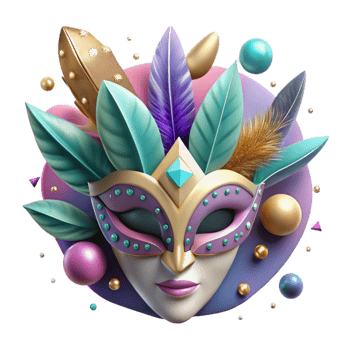 dramatic traditional Mystical Mask with Feather Detail Isolated Element png