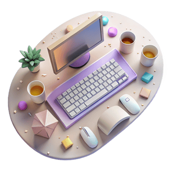 magnificent modern Office Desk with Keyboard and Mouse Top View Transparent Background authentic png