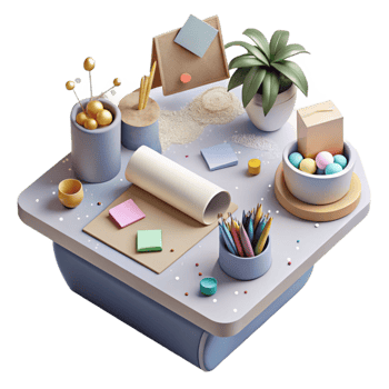 vibrant vintage Office Desk with Stationery Top View Cutout premium png