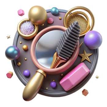 serene contemporary Old Fashioned Hairbrush and Mirror Set Top View Transparent Background professional png