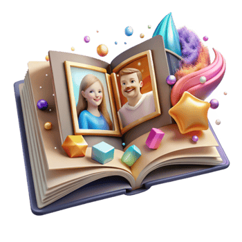 dramatic abstract Open Photo Album with Family Pictures Cutout Element detailed png