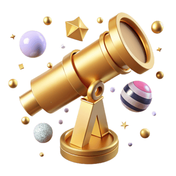 magnificent abstract Orbiting Telescope Isolated Element with Golden Panels professional png