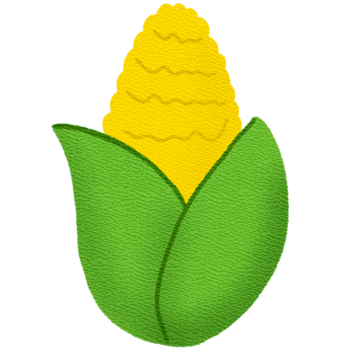 Cute Cartoon Corn Illustration with Green Husk and Yellow Kernel in Embroidery Texture Style png