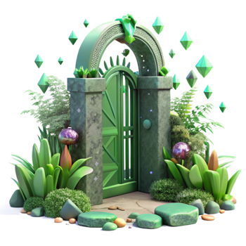 wonderful artistic Overgrown Garden Gate Transparent Background Green Hues png