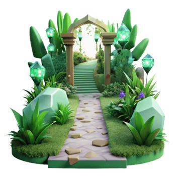 dramatic contemporary Overgrown Garden Path Isolated with Green Hues genuine png