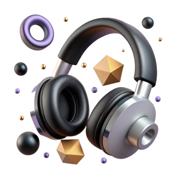 impressive traditional Pair of Headphones Black and Silver Isolated Cutout original png