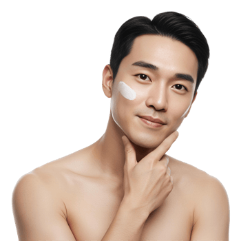 Asian Man Applying Face Cream Skincare Routine png
