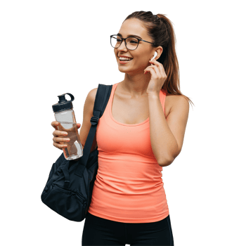 Smiling Athletic Woman Ready for Workout with Fitness Accessories png