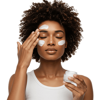 Skincare Routine Woman Enjoying Face Cream Application on Smooth Skin png