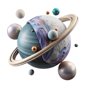 extraordinary artistic Planet with Rings and Shepherd Moons Cutout Isolated authentic png