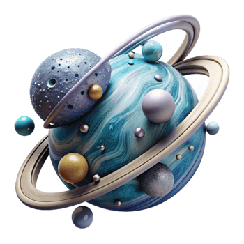extraordinary modern Planet with Rings and Shepherd Moons Cutout Isolated authentic png