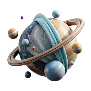 extraordinary artistic Planet with Rings and Shepherd Moons Cutout Isolated detailed png