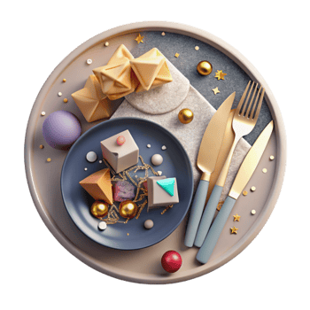 serene traditional Plate of Food Top View with Fork and Knife Isolated high resolution png