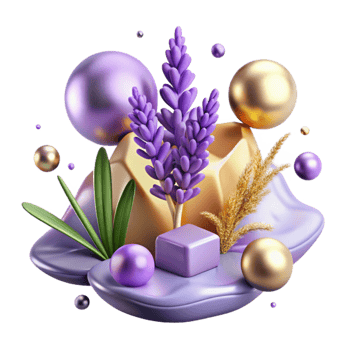 dramatic minimalist Purple Lavender Sprig Blooming Isolated authentic png