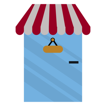 a blue and red striped door with a red awning png