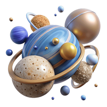 beautiful abstract Rotating Planets Transparent Background with Orbital Paths high resolution png