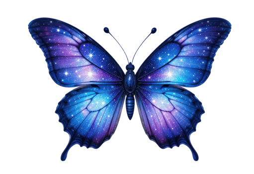 Galaxy Butterfly, , Deep Blue, Purple, and Pink with Starry Glow, Transparent Background png