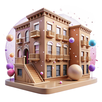 beautiful contemporary Row of Brownstone Buildings with Stoops Cutout Element high resolution png