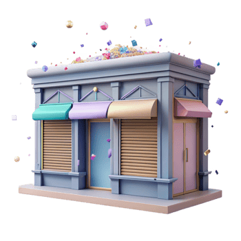 stunning minimalist Row of City Storefronts with Awnings Cutout Element detailed png