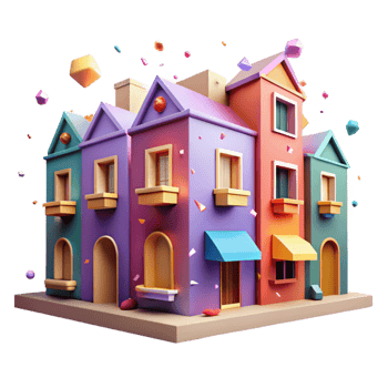 serene abstract Row of Townhouses with Colorful Facades Cutout Element authentic png