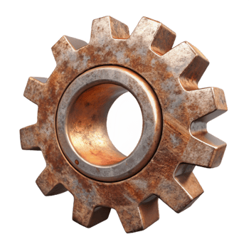 elegant modern Rusty Metal Gear with Teeth Cutout Transparent Background png