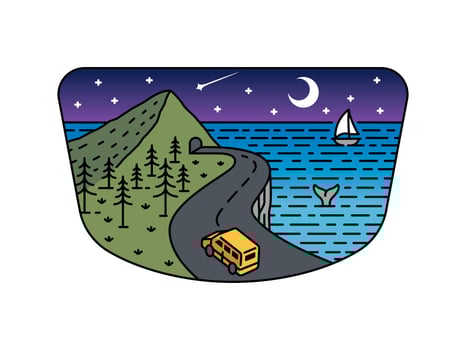 Illustration of natural scenery at night in a frame vector