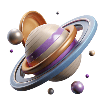 beautiful modern Saturn with Rings and Moons Cutout Isolated Element premium png