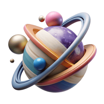 elegant modern Saturn with Rings and Moons Cutout Isolated Element png
