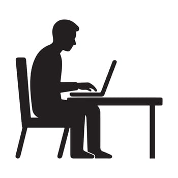 Bad Posture During Work Sitting on Chair Silhouette Illustration vector