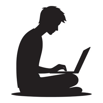 Focused Silhouette Illustration of Person Using Laptop For Tech Projects vector