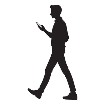 Man Walking Checking Smartphone Silhouette Design Illustration vector