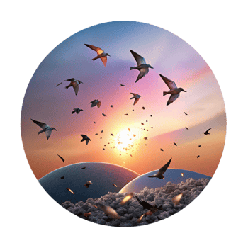 elegant minimalist Silhouette of Birds Flying at Sunset Transparent Background png